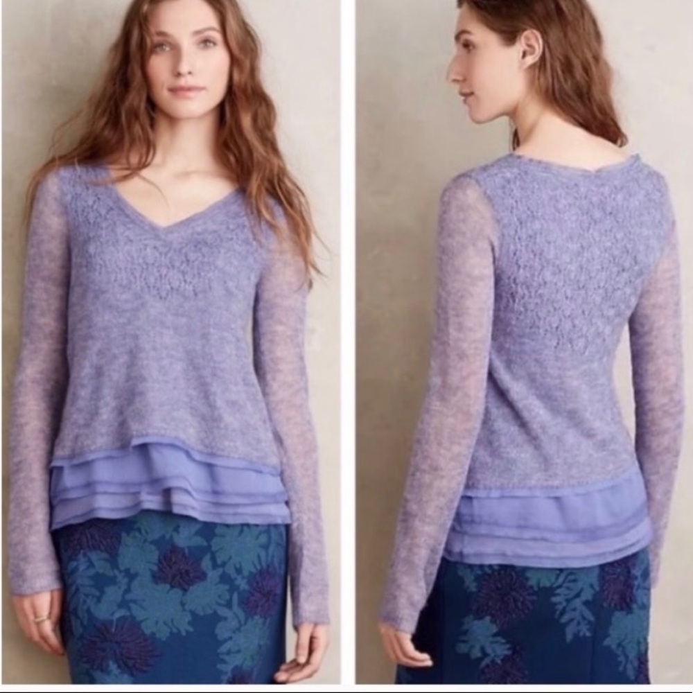 Anthropologie Knitted & Knotted Purple V-Neck Alpaca Sweater Sz S